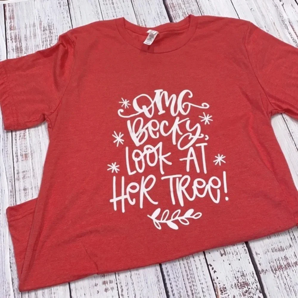 Funny Christmas T-shirt OMG Becky look at her tree size medium